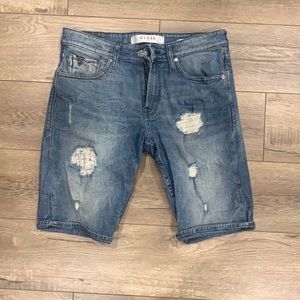 GUESS Lightly Wash Distressed Jean Shorts
